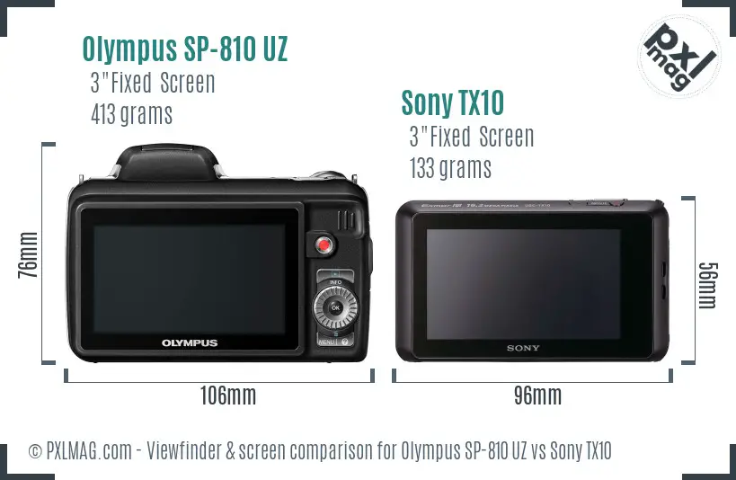 Olympus SP-810 UZ vs Sony TX10 Screen and Viewfinder comparison