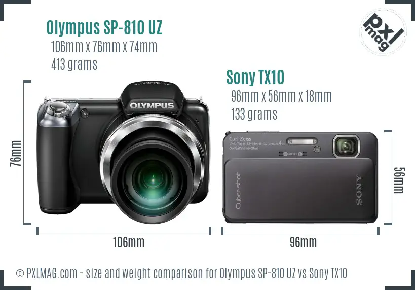 Olympus SP-810 UZ vs Sony TX10 size comparison