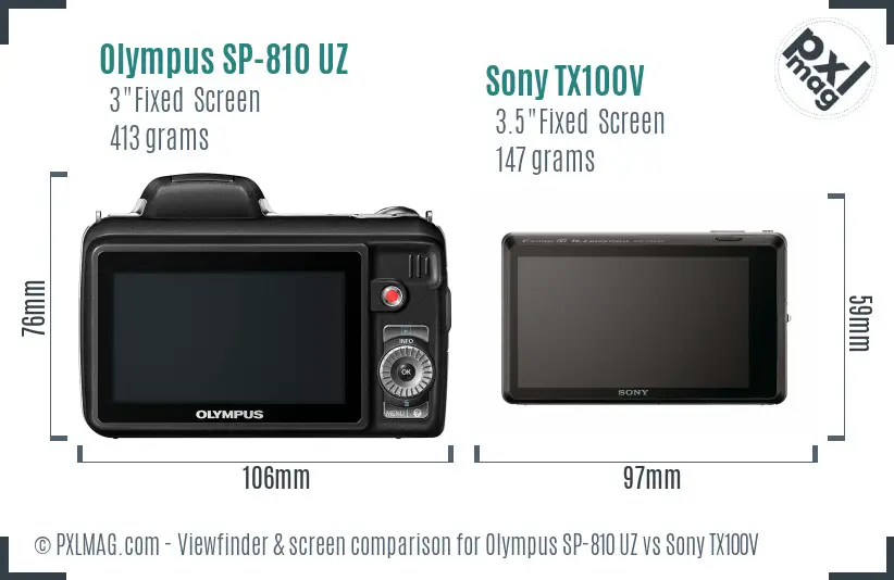 Olympus SP-810 UZ vs Sony TX100V Screen and Viewfinder comparison Olympus SP-810 UZ vs Sony TX100V Screen and Viewfinder comparison
