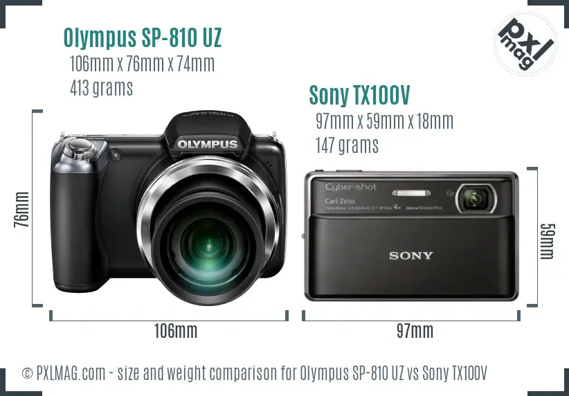 Olympus SP-810 UZ vs Sony TX100V size comparison Olympus SP-810 UZ vs Sony TX100V size comparison