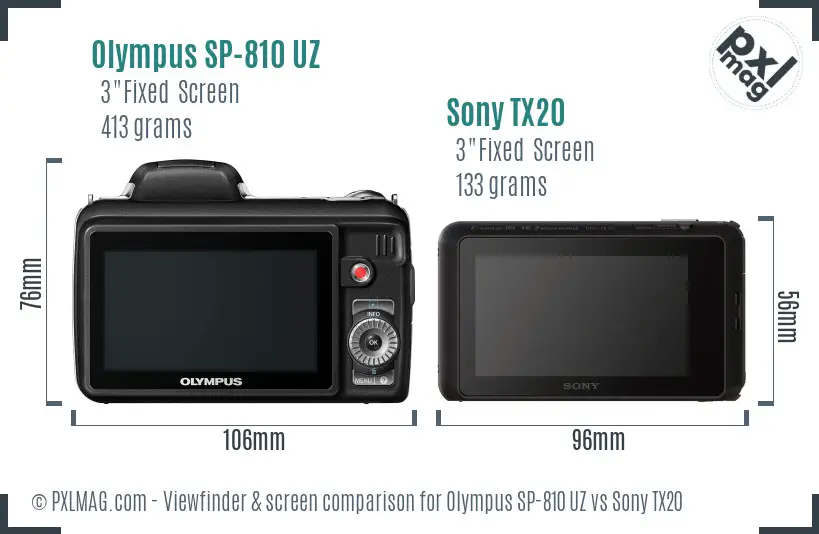 Olympus SP-810 UZ vs Sony TX20 Screen and Viewfinder comparison