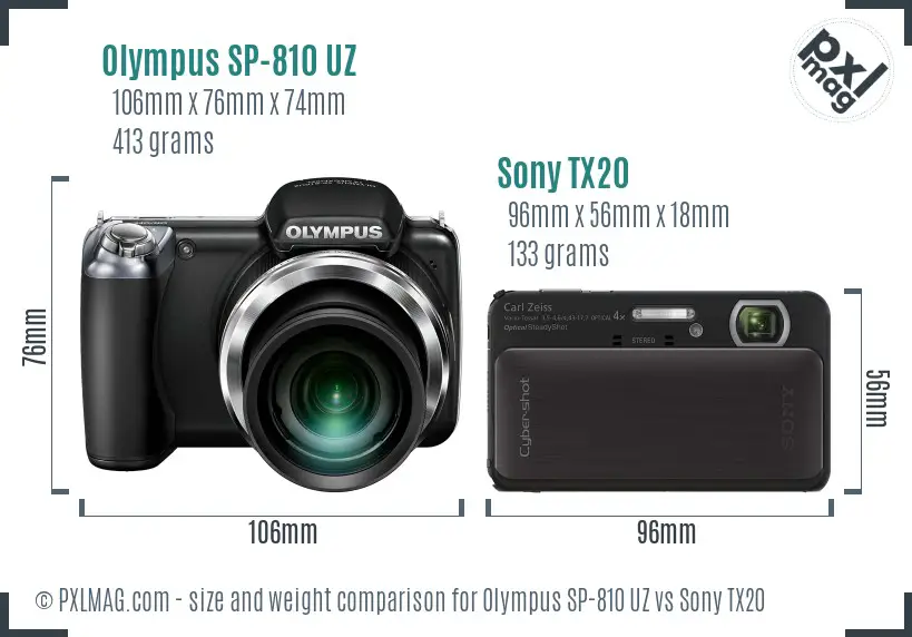 Olympus SP-810 UZ vs Sony TX20 size comparison