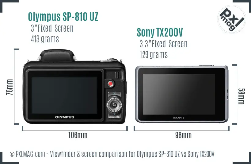 Olympus SP-810 UZ vs Sony TX200V Screen and Viewfinder comparison