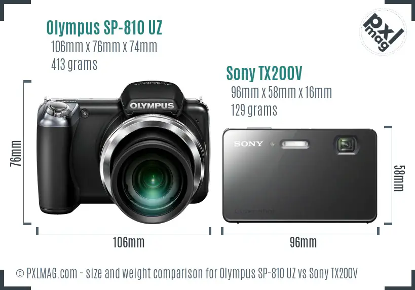 Olympus SP-810 UZ vs Sony TX200V size comparison