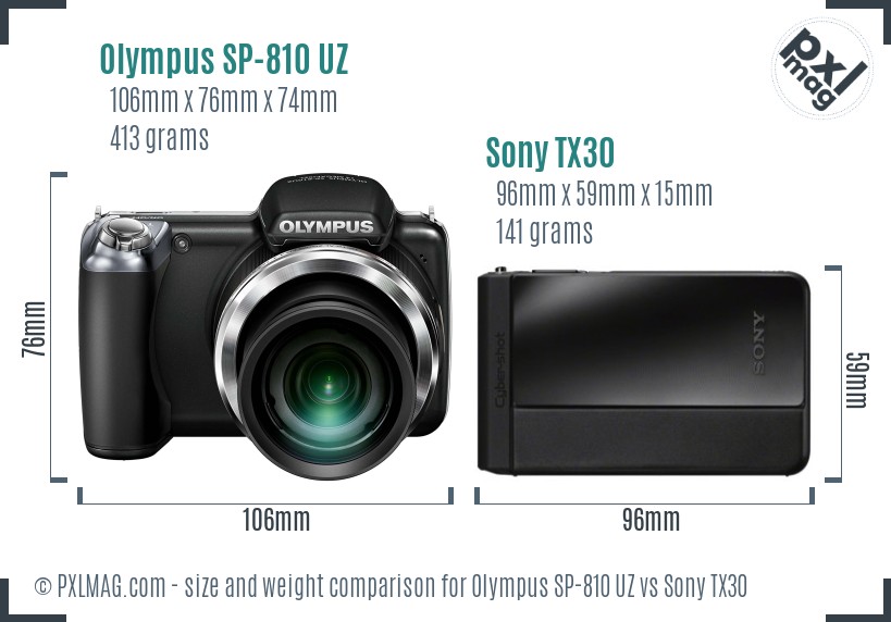 Olympus SP-810 UZ vs Sony TX30 size comparison Olympus SP-810 UZ vs Sony TX30 size comparison
