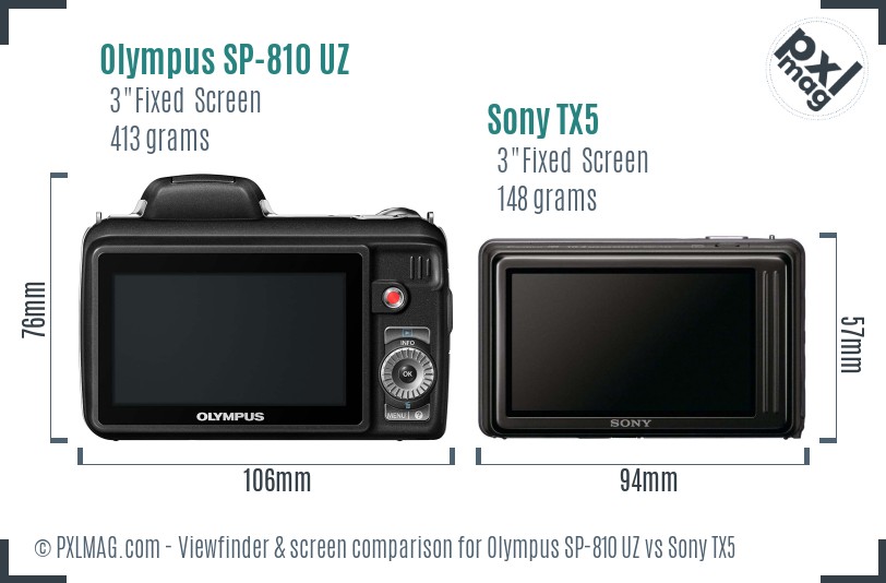 Olympus SP-810 UZ vs Sony TX5 Screen and Viewfinder comparison