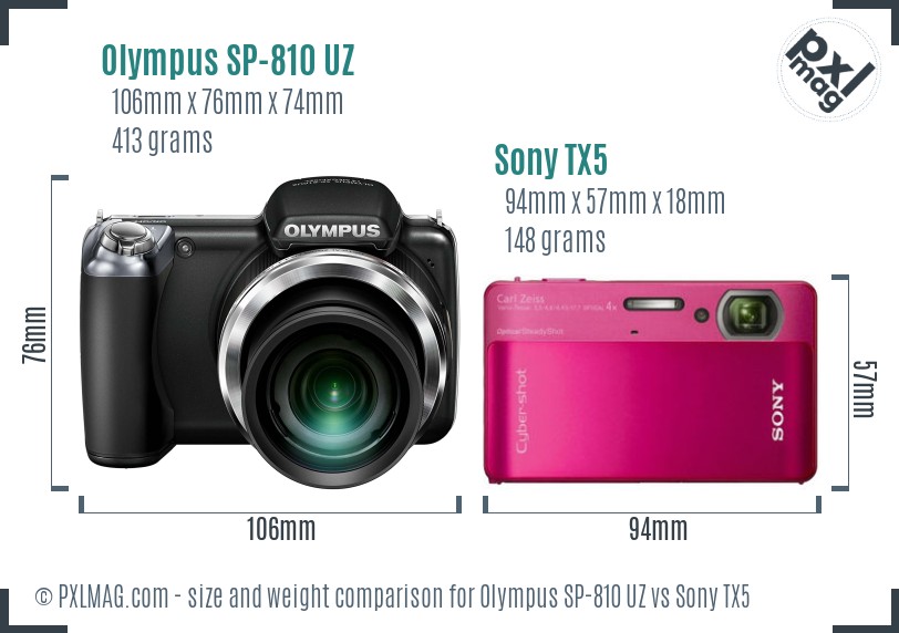 Olympus SP-810 UZ vs Sony TX5 size comparison