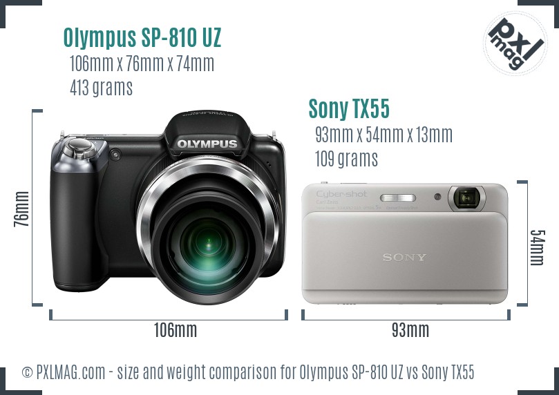 Olympus SP-810 UZ vs Sony TX55 size comparison