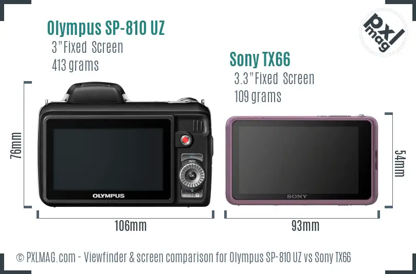 Olympus SP-810 UZ vs Sony TX66 Screen and Viewfinder comparison