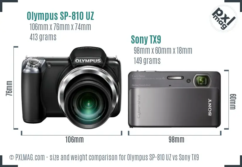 Size comparison of Olympus SP-810 UZ vs Sony TX9