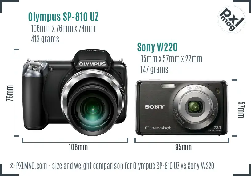 Olympus SP-810 UZ vs Sony W220 size comparison Olympus SP-810 UZ vs Sony W220 size comparison