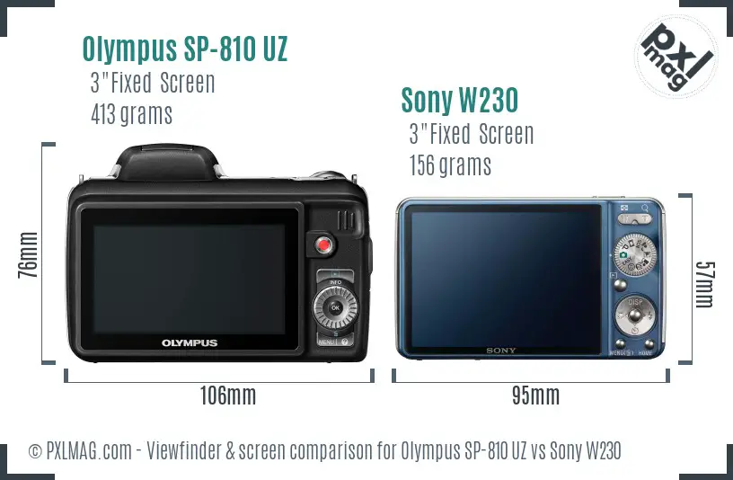 Olympus SP-810 UZ vs Sony W230 Screen and Viewfinder comparison