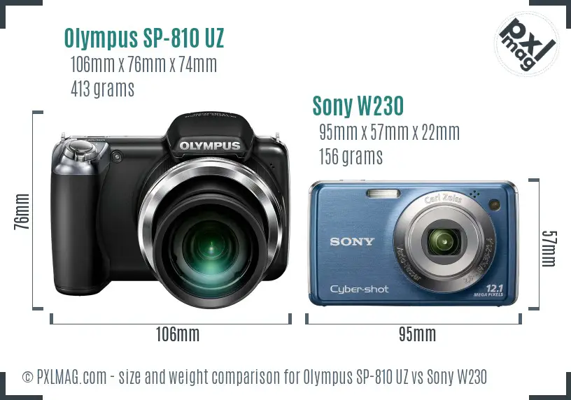 Olympus SP-810 UZ vs Sony W230 size comparison