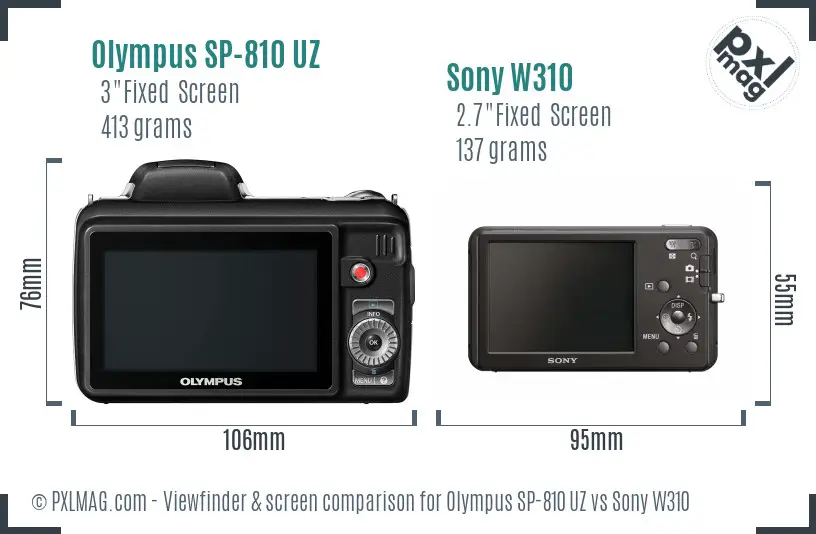 Olympus SP-810 UZ vs Sony W310 Screen and Viewfinder comparison Olympus SP-810 UZ vs Sony W310 Screen and Viewfinder comparison