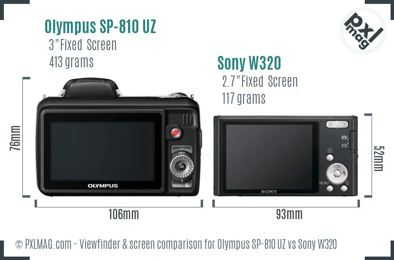 Olympus SP-810 UZ vs Sony W320 Screen and Viewfinder comparison