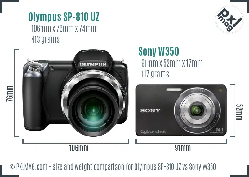 Olympus SP-810 UZ vs Sony W350 size comparison