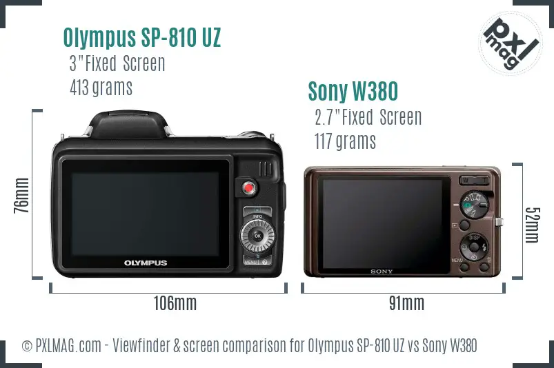 Olympus SP-810 UZ vs Sony W380 Screen and Viewfinder comparison Olympus SP-810 UZ vs Sony W380 Screen and Viewfinder comparison