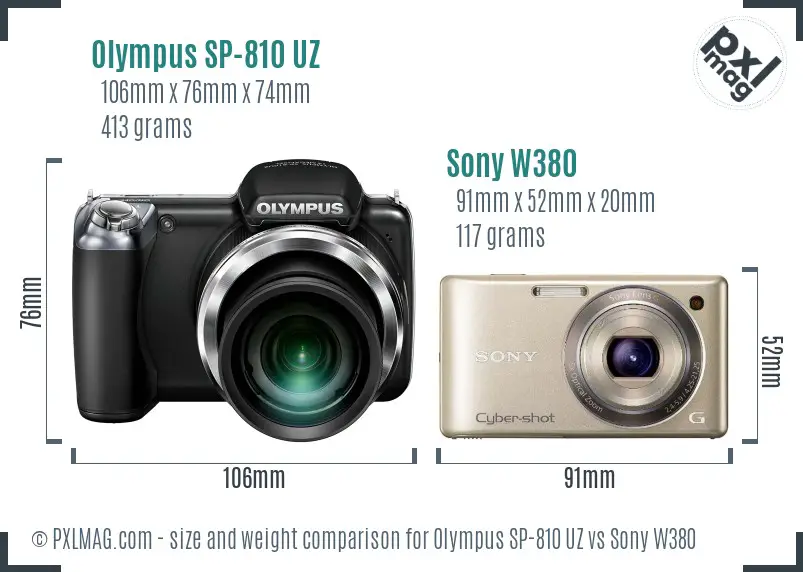 Olympus SP-810 UZ vs Sony W380 size comparison Olympus SP-810 UZ vs Sony W380 size comparison