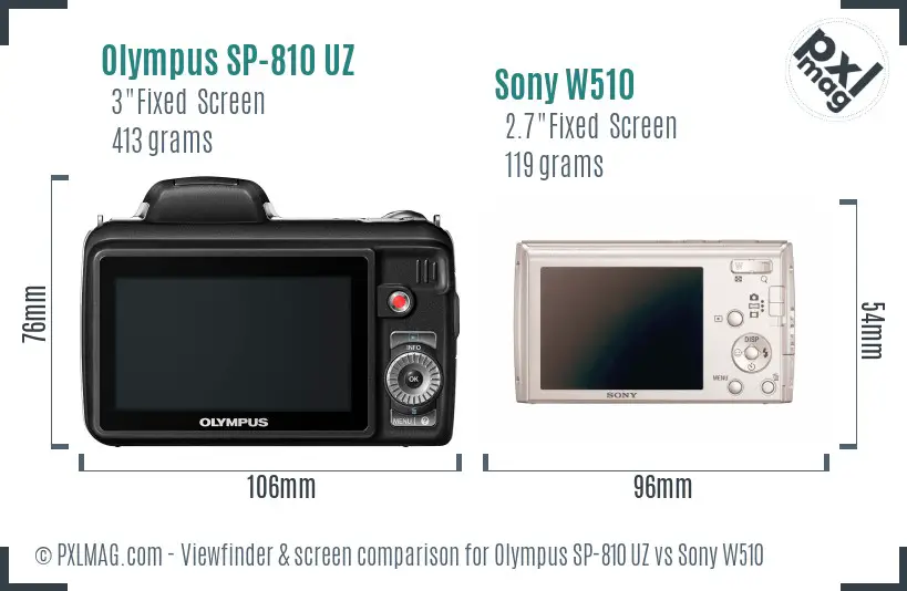 Olympus SP-810 UZ vs Sony W510 Screen and Viewfinder comparison