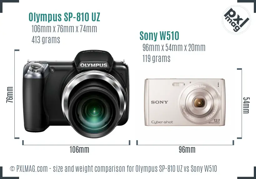 Olympus SP-810 UZ vs Sony W510 size comparison