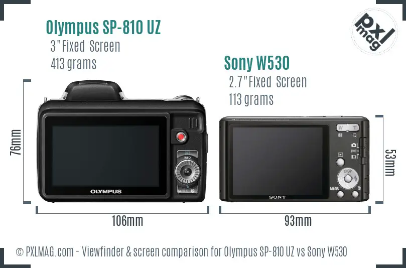 Olympus SP-810 UZ vs Sony W530 Screen and Viewfinder comparison