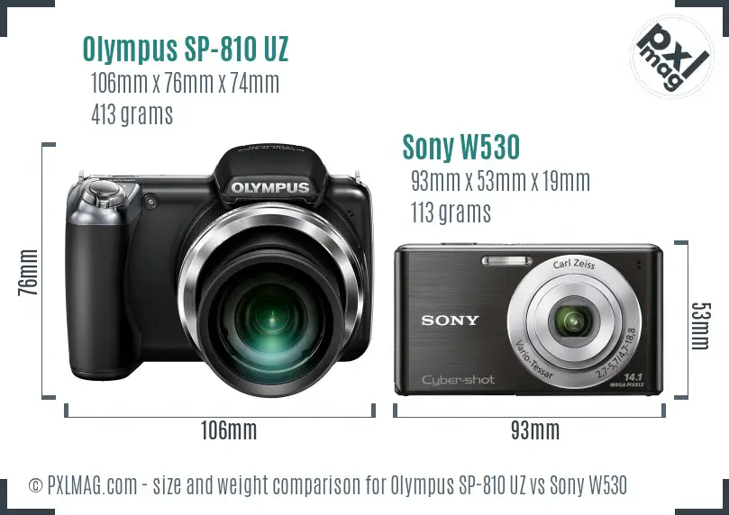 Olympus SP-810 UZ vs Sony W530 size comparison