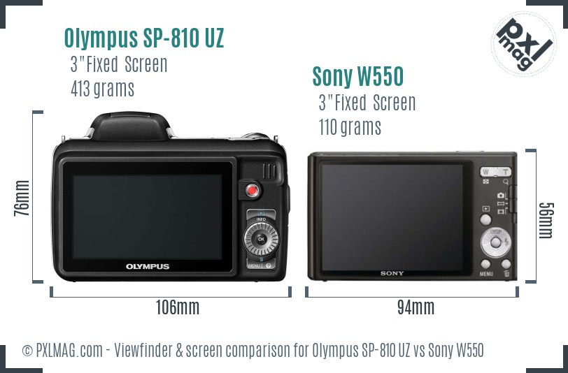 Olympus SP-810 UZ vs Sony W550 Screen and Viewfinder comparison