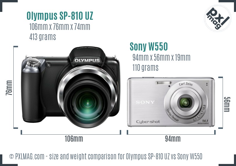 Olympus SP-810 UZ vs Sony W550 size comparison