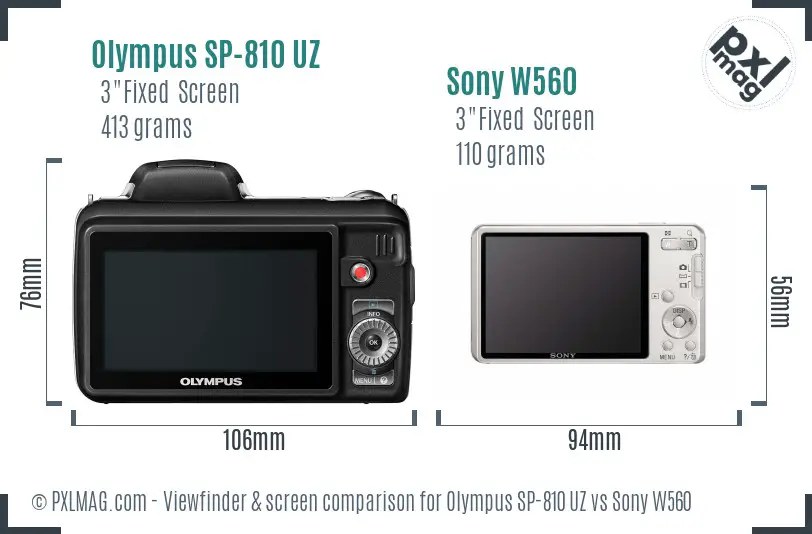 Olympus SP-810 UZ vs Sony W560 Screen and Viewfinder comparison