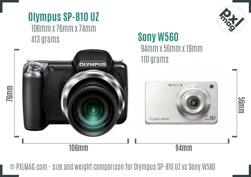 Olympus SP-810 UZ vs Sony W560 size comparison