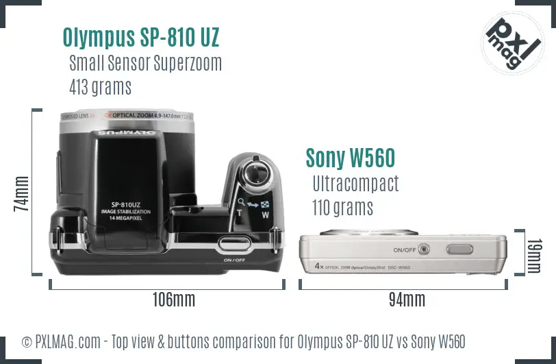 Olympus SP-810 UZ vs Sony W560 top view buttons comparison