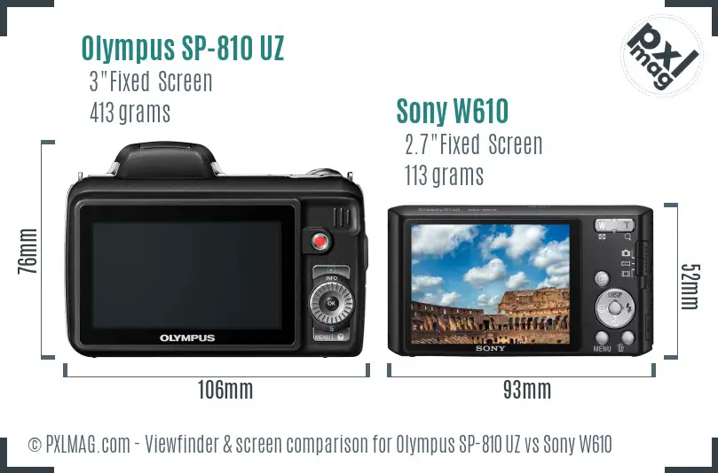 Olympus SP-810 UZ vs Sony W610 Screen and Viewfinder comparison