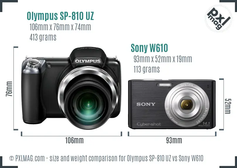 Olympus SP-810 UZ vs Sony W610 size comparison