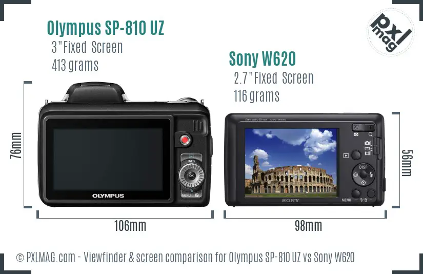 Olympus SP-810 UZ vs Sony W620 Screen and Viewfinder comparison Olympus SP-810 UZ vs Sony W620 Screen and Viewfinder comparison