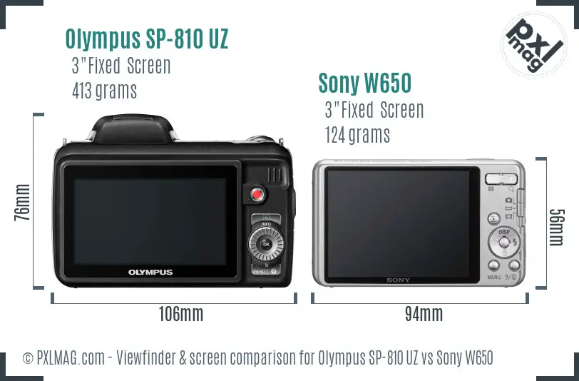 Olympus SP-810 UZ vs Sony W650 Screen and Viewfinder comparison Olympus SP-810 UZ vs Sony W650 Screen and Viewfinder comparison