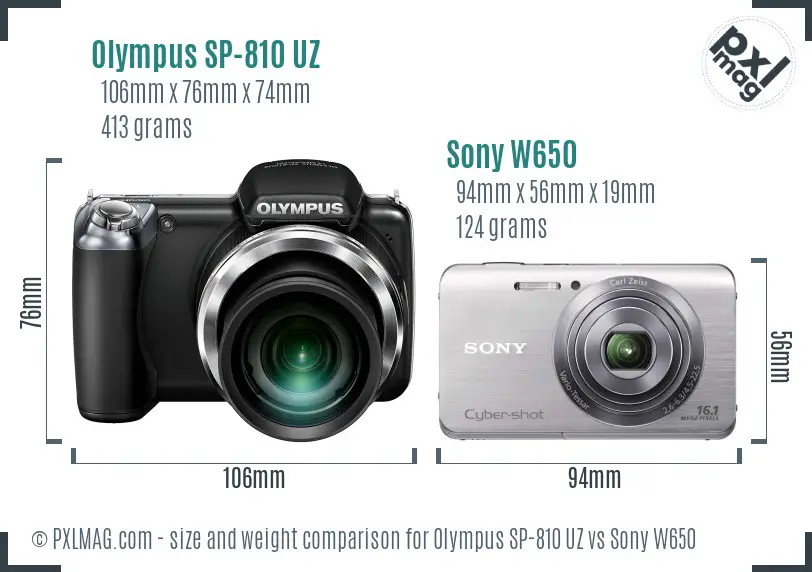 Olympus SP-810 UZ vs Sony W650 size comparison Olympus SP-810 UZ vs Sony W650 size comparison