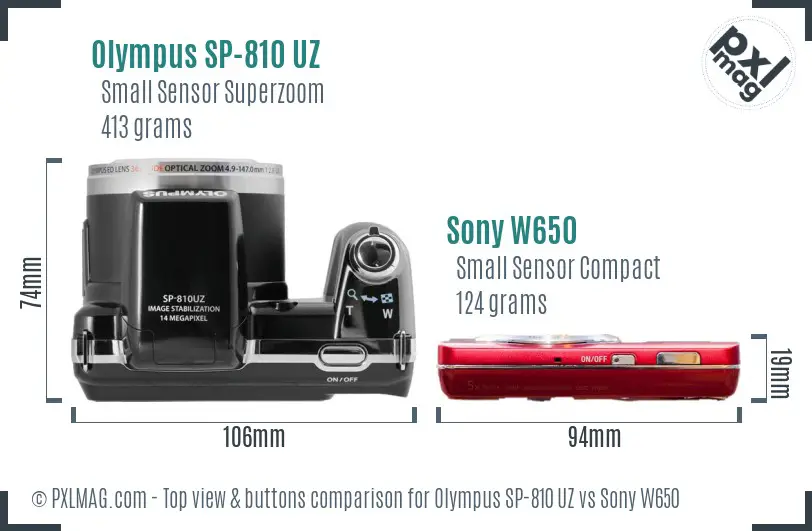 Olympus SP-810 UZ vs Sony W650 top view buttons comparison Olympus SP-810 UZ vs Sony W650 top view buttons comparison