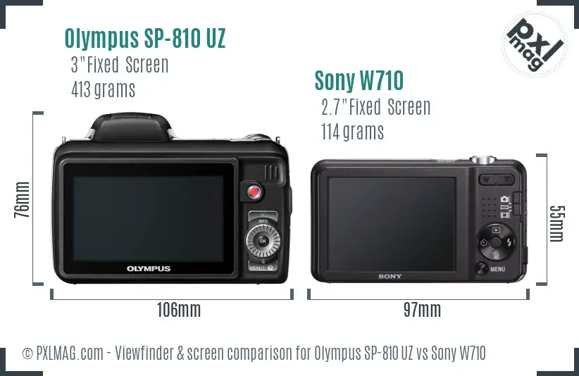 Olympus SP-810 UZ vs Sony W710 Screen and Viewfinder comparison