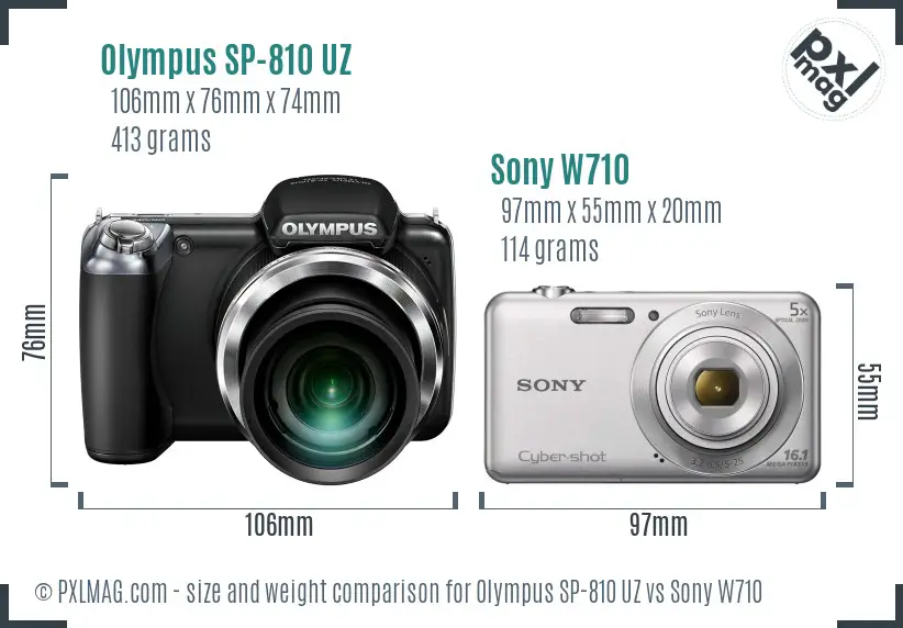 Olympus SP-810 UZ vs Sony W710 size comparison