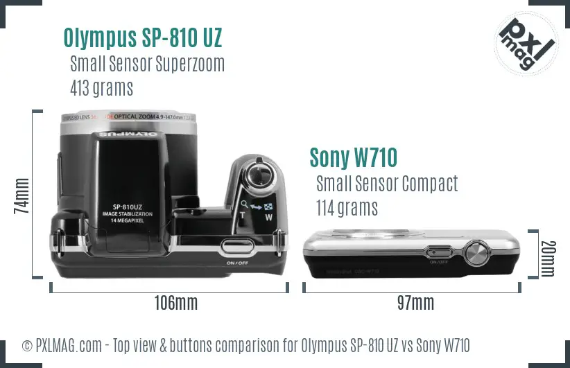 Olympus SP-810 UZ vs Sony W710 top view buttons comparison