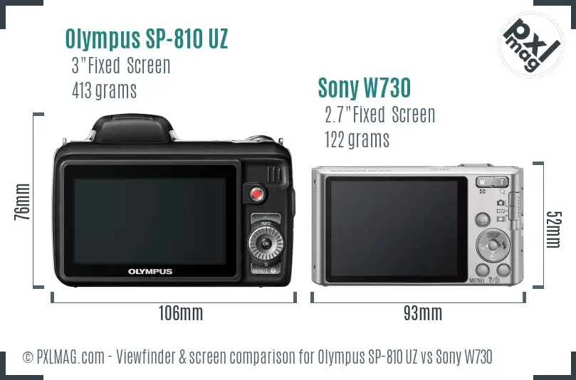 Olympus SP-810 UZ vs Sony W730 Screen and Viewfinder comparison