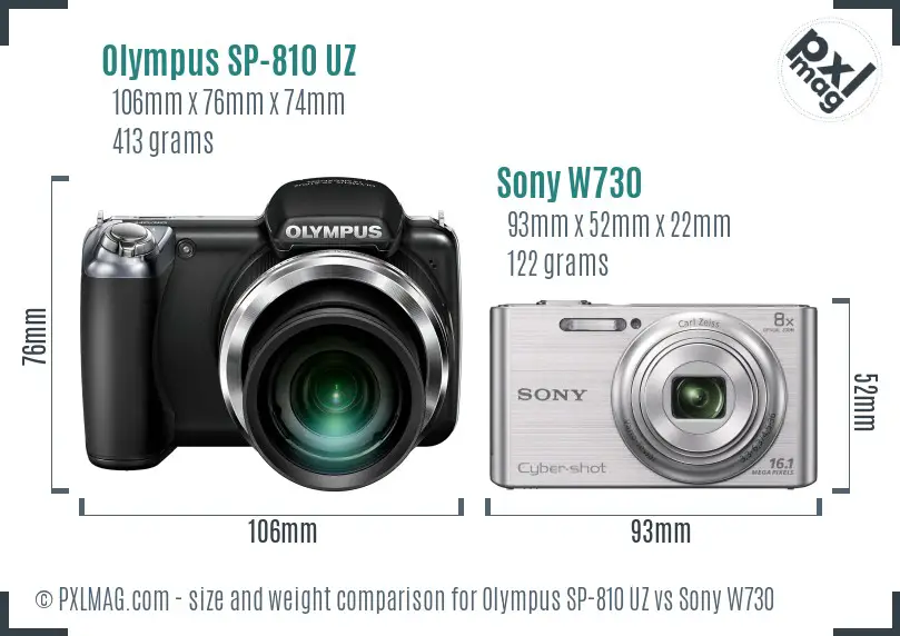 Olympus SP-810 UZ vs Sony W730 size comparison