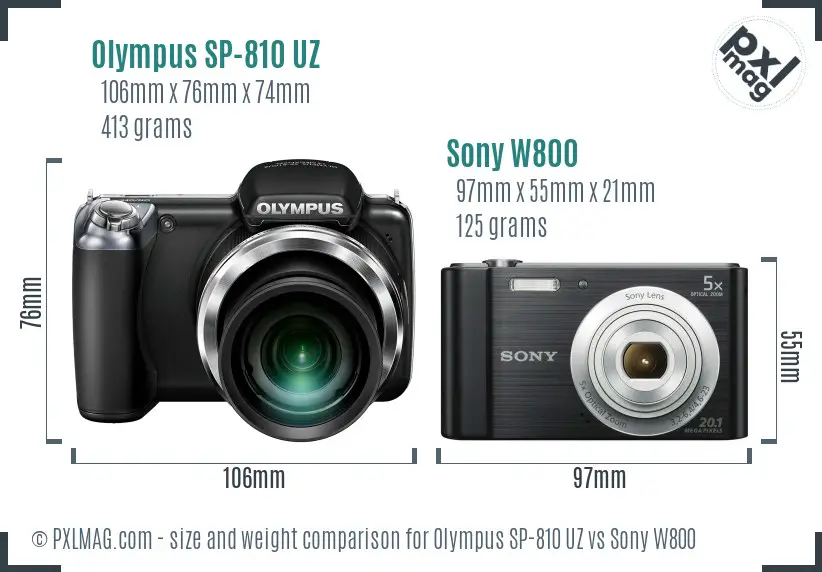 Olympus SP-810 UZ vs Sony W800 size comparison