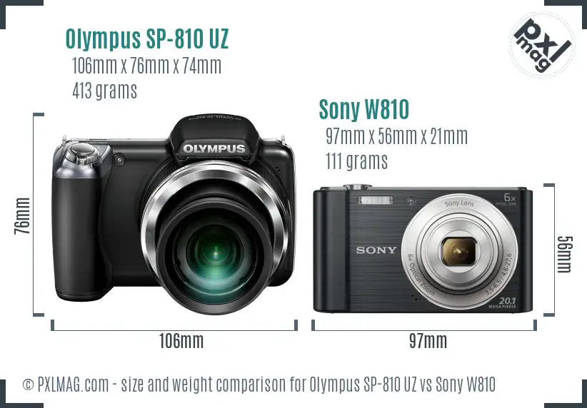 Olympus SP-810 UZ vs Sony W810 size comparison
