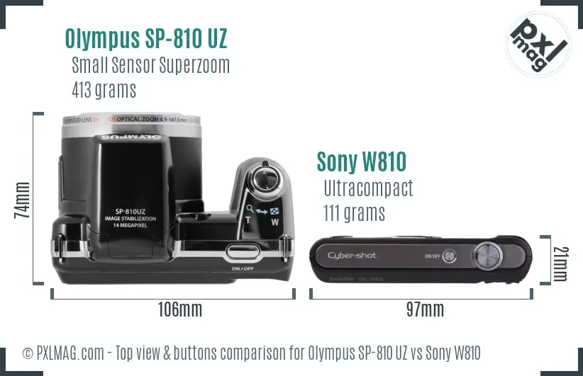 Olympus SP-810 UZ vs Sony W810 top view buttons comparison