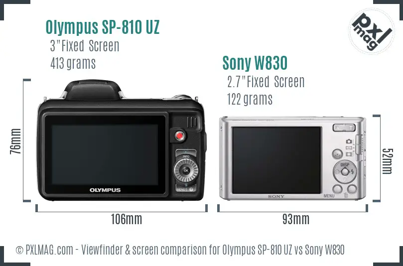 Olympus SP-810 UZ vs Sony W830 Screen and Viewfinder comparison Olympus SP-810 UZ vs Sony W830 Screen and Viewfinder comparison