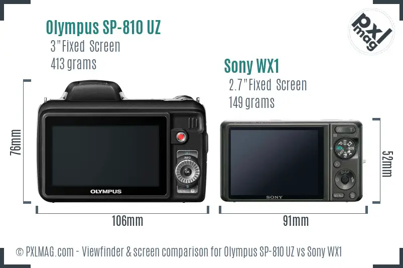 Olympus SP-810 UZ vs Sony WX1 Screen and Viewfinder comparison