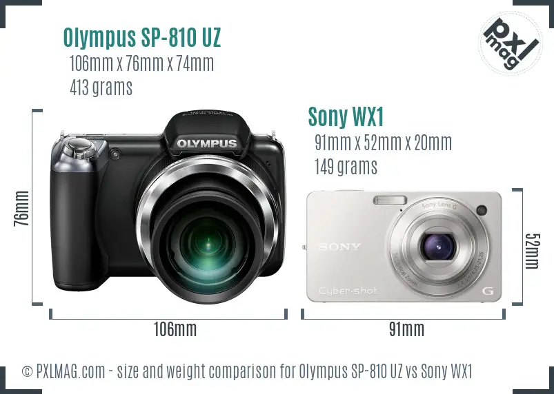 Olympus SP-810 UZ vs Sony WX1 size comparison