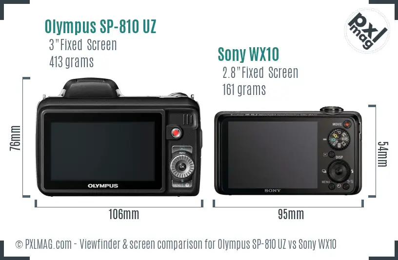 Olympus SP-810 UZ vs Sony WX10 Screen and Viewfinder comparison