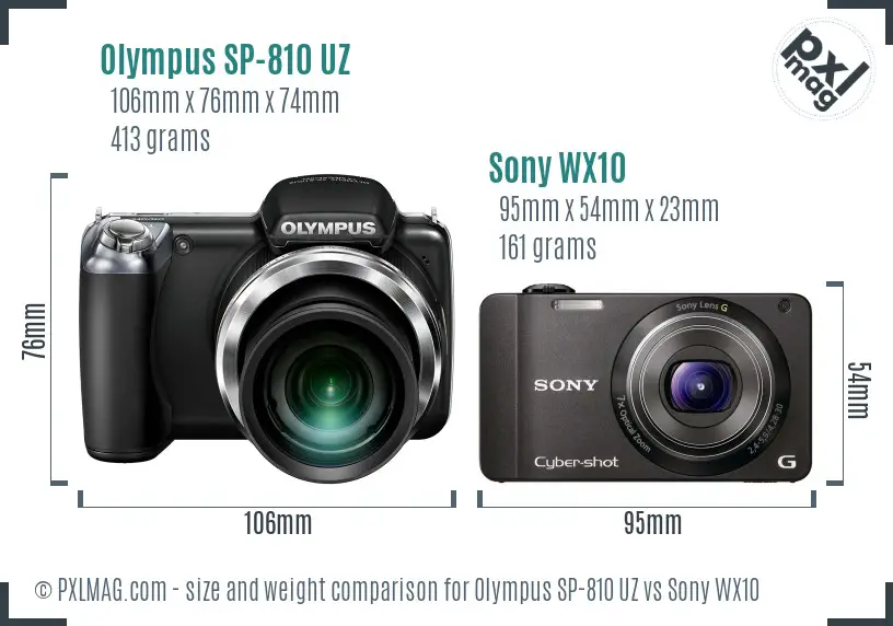 Olympus SP-810 UZ vs Sony WX10 size comparison